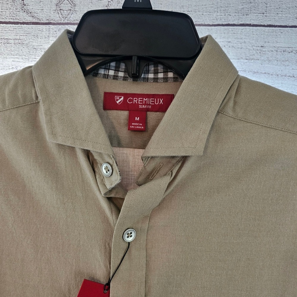 Cremieux Mens Medium Slim Fit Long Sleeve Button Down Shirt Khaki NWT L558‎